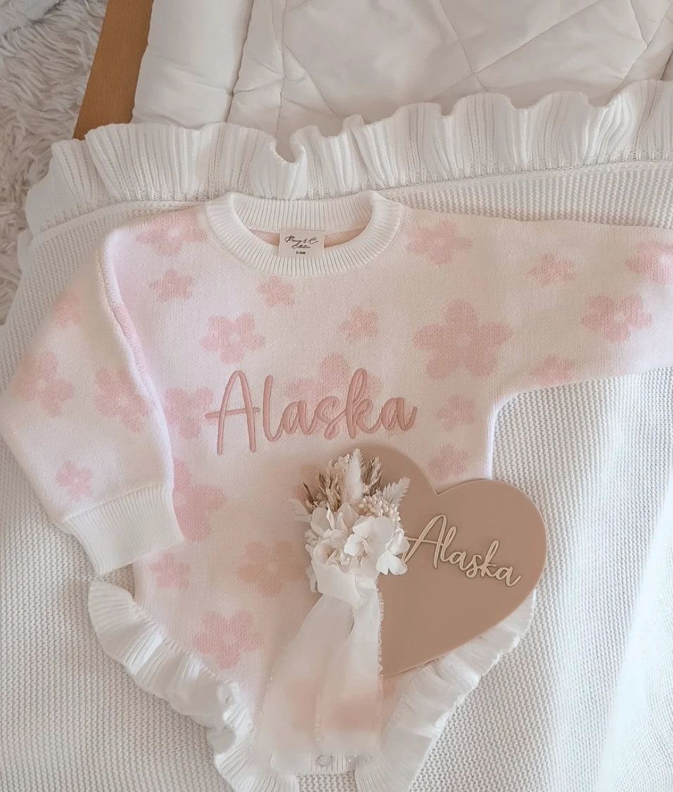 Flower pattern frill leg baby romper
