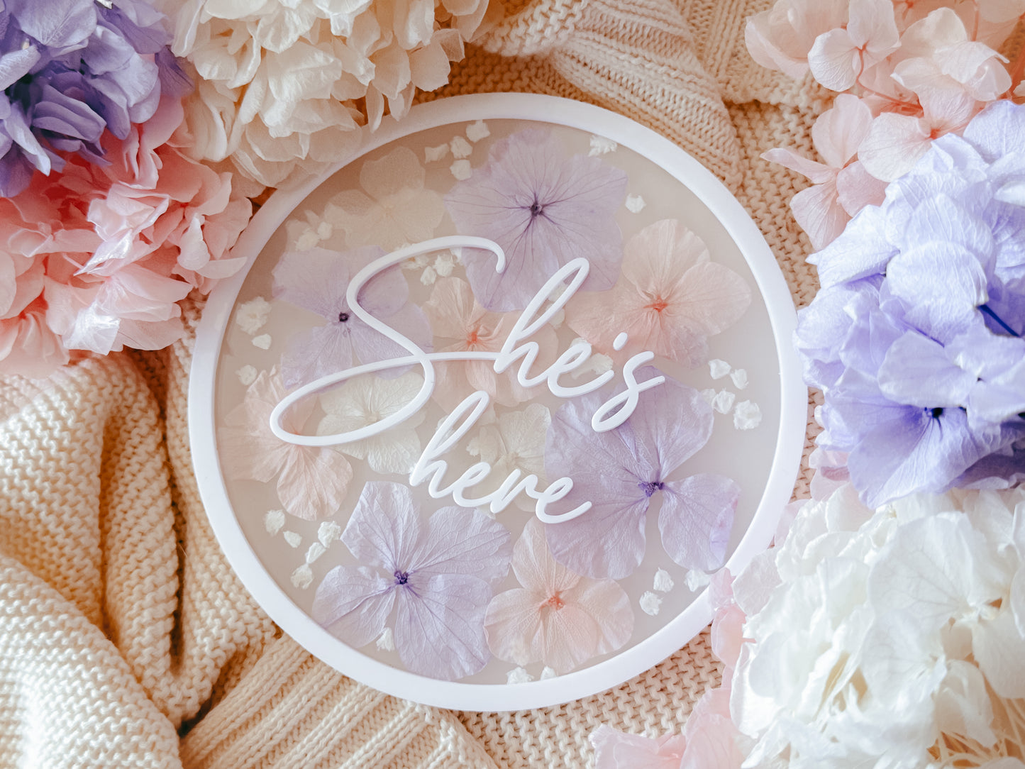 Pressed floral round announcement