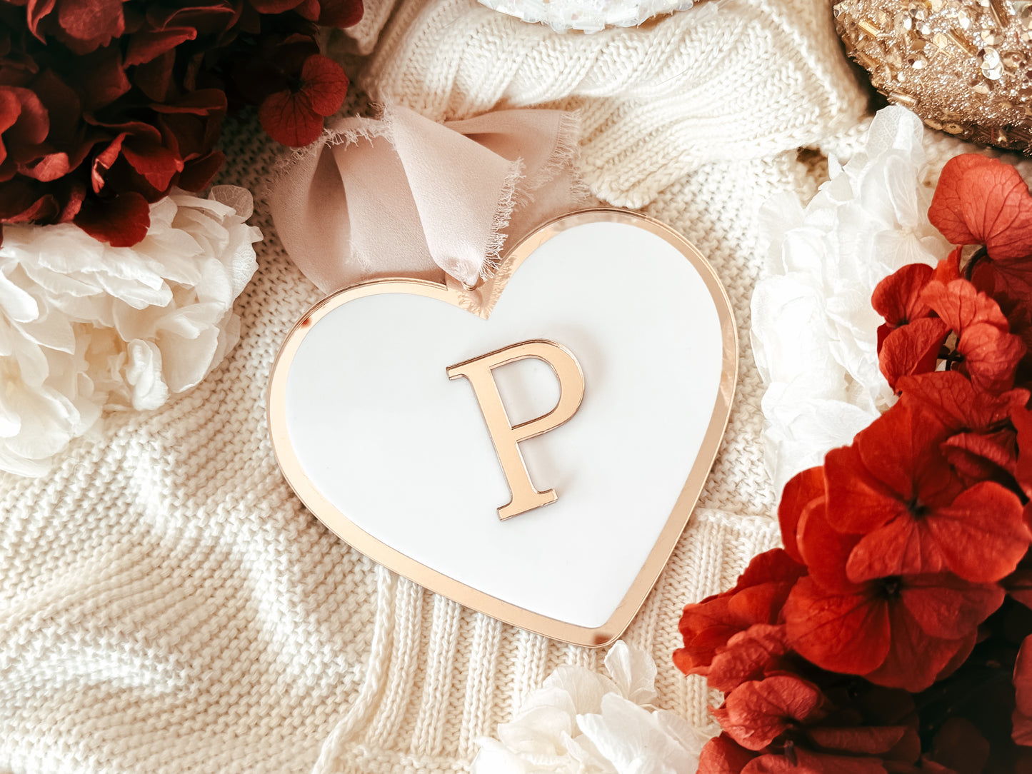 Heart shaped initial acrylic tree decoration