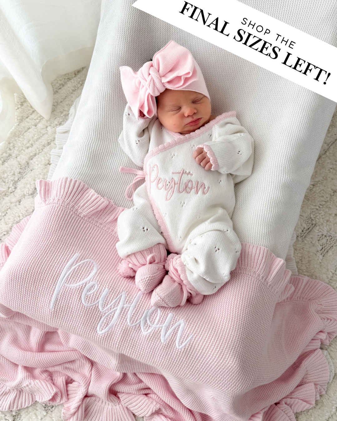 White with pink scallop kimono baby announcement romper