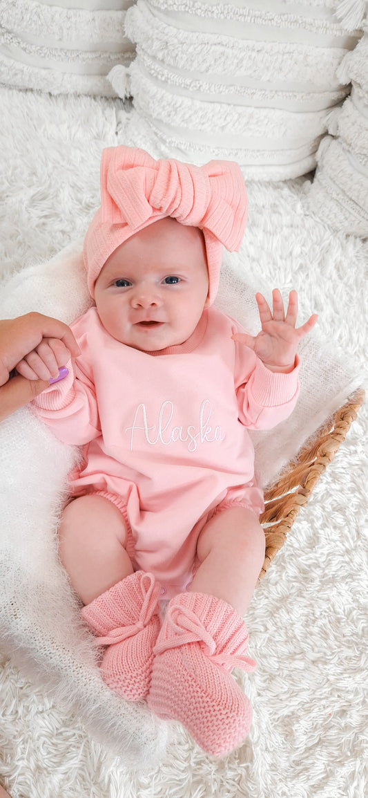 Personalised long sleeve bubble romper pink