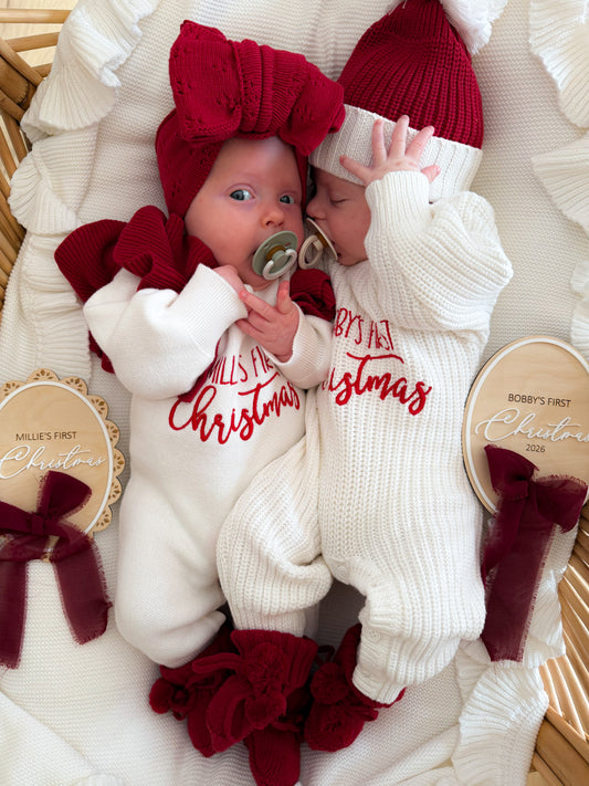 First Christmas oval sign with ribbon