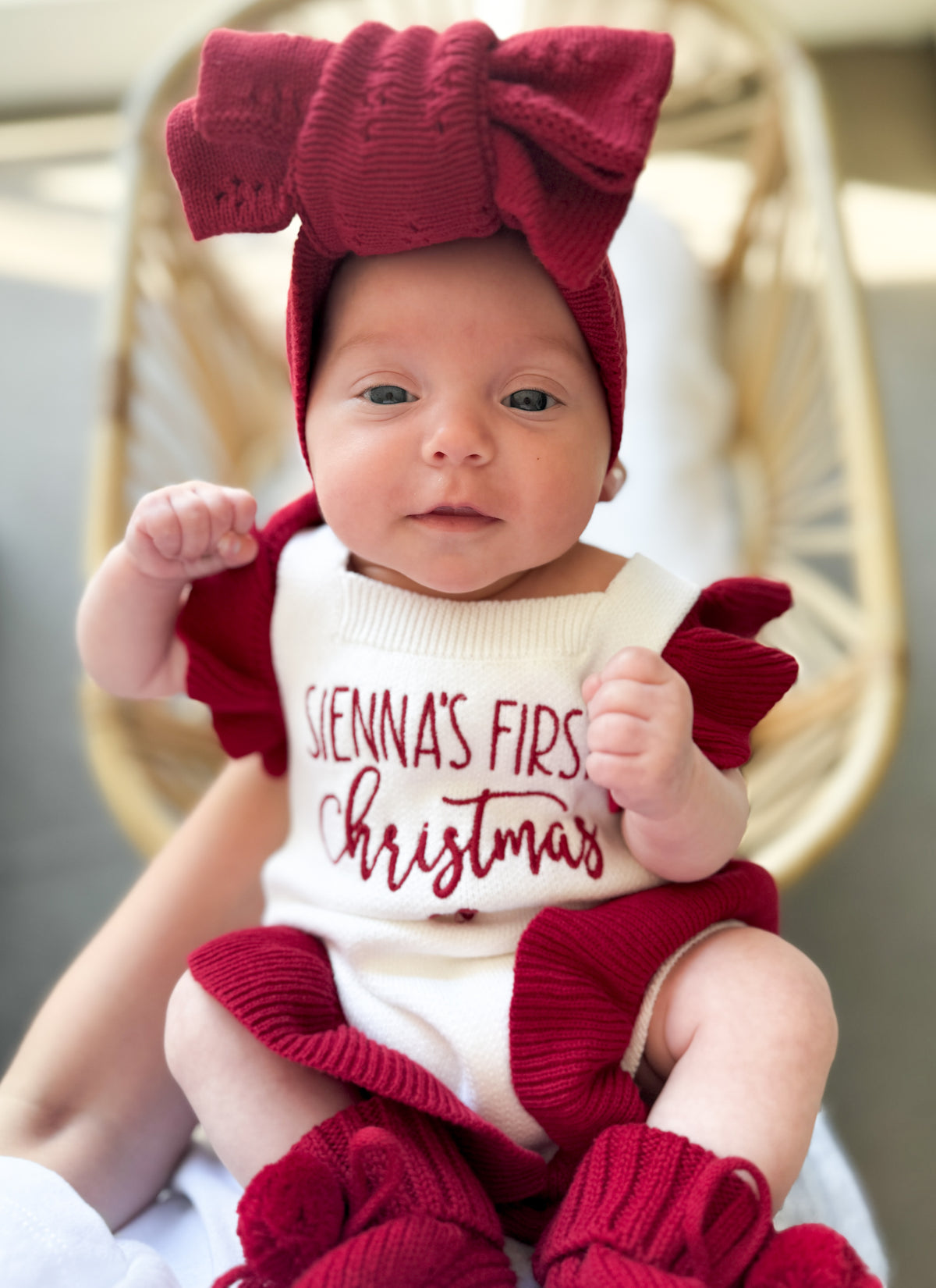 First Christmas white with red frill personalised romper