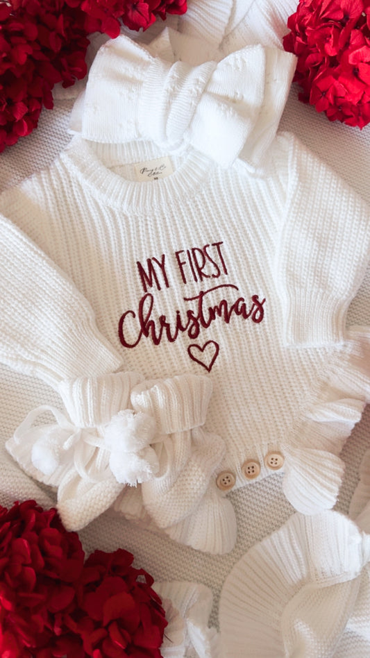 My first Christmas chunky knit heart romper