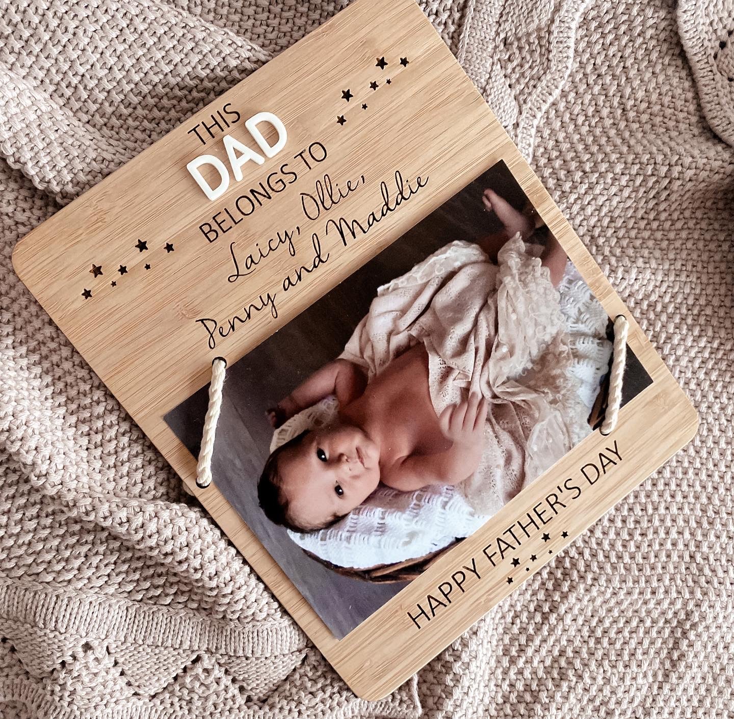 Father’s Day photo display stand with custom message