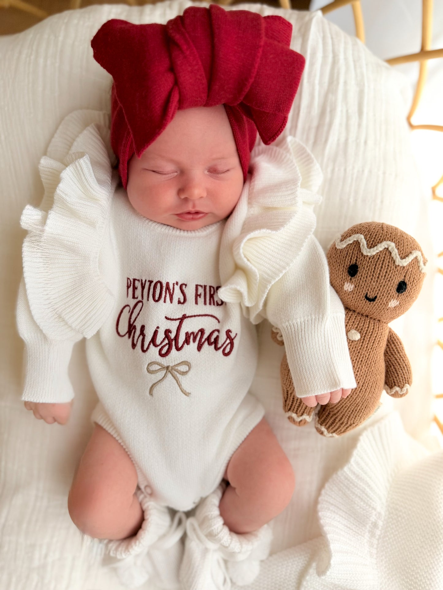 Personalised first Christmas white frill romper