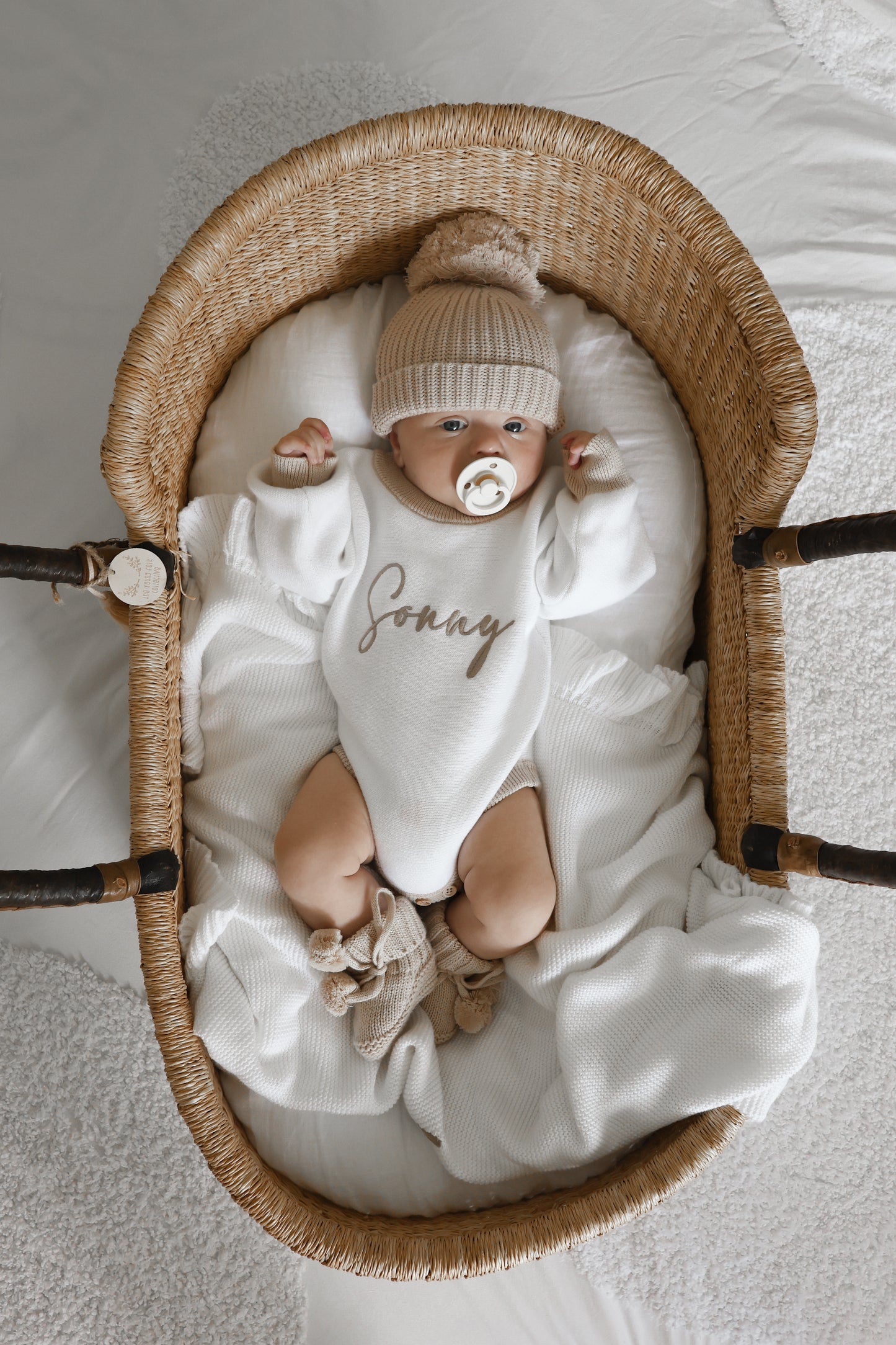 White and beige personalised baby romper