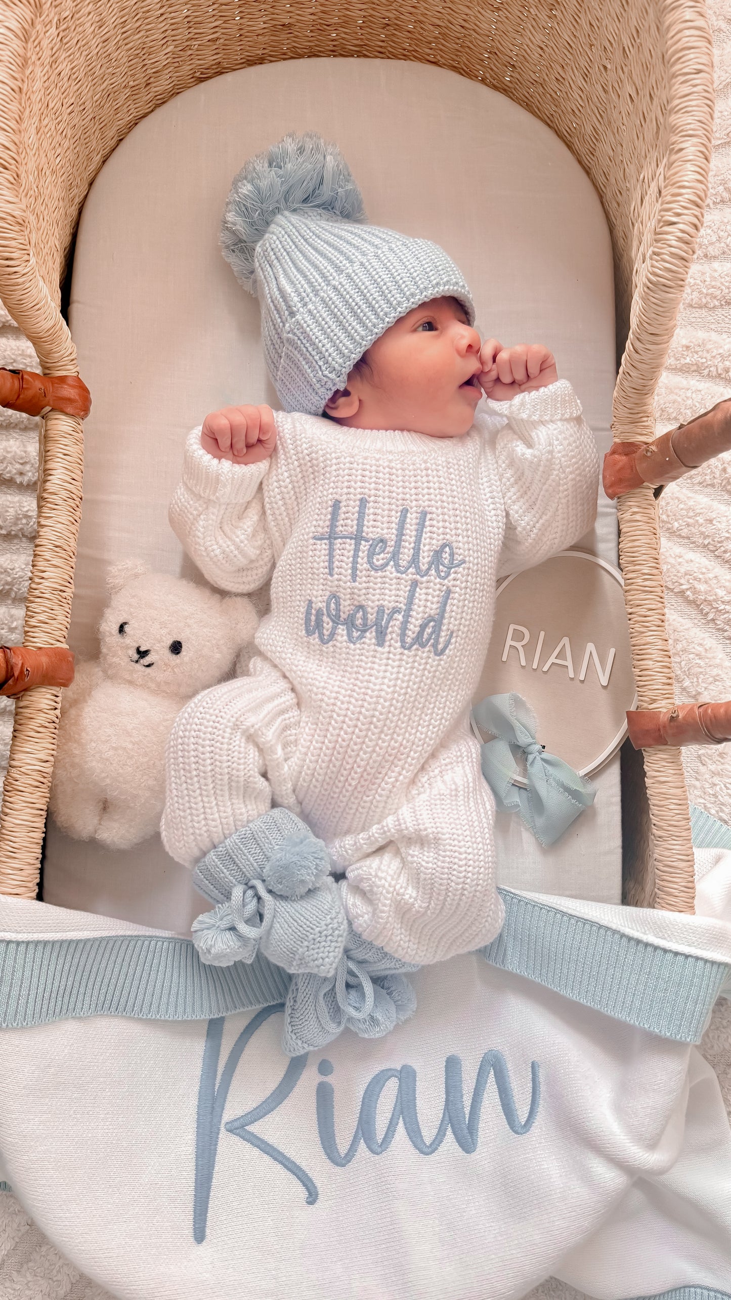 White chunky knit personalised announcement romper