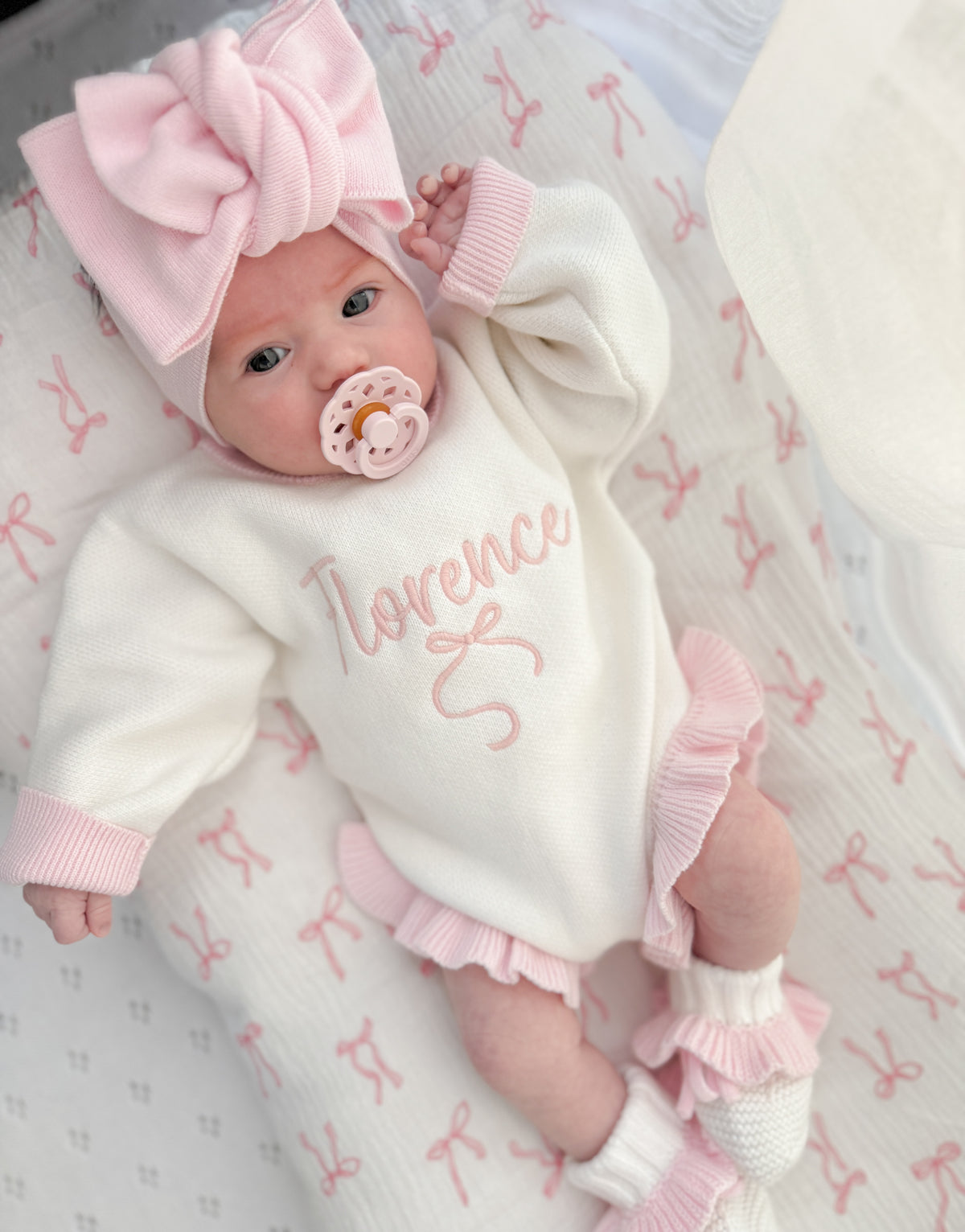 White and pink frill leg personalised baby romper