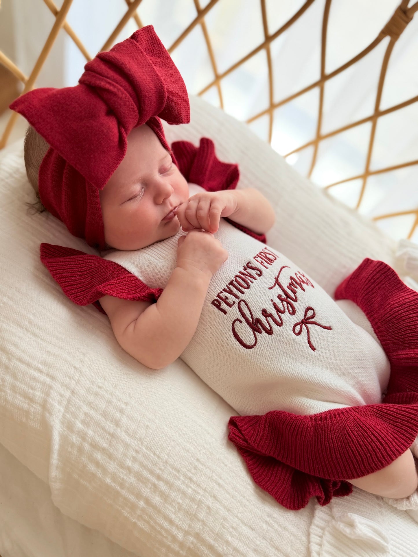 First Christmas white with red frill personalised romper