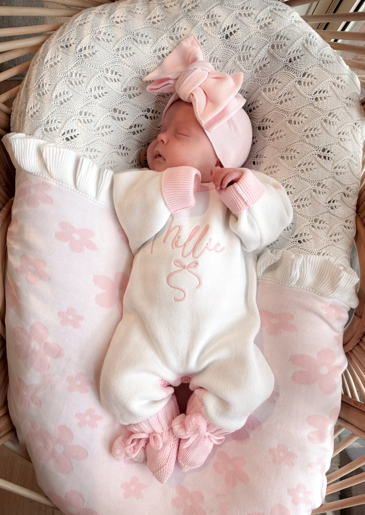 White and pink trim personalised baby romper
