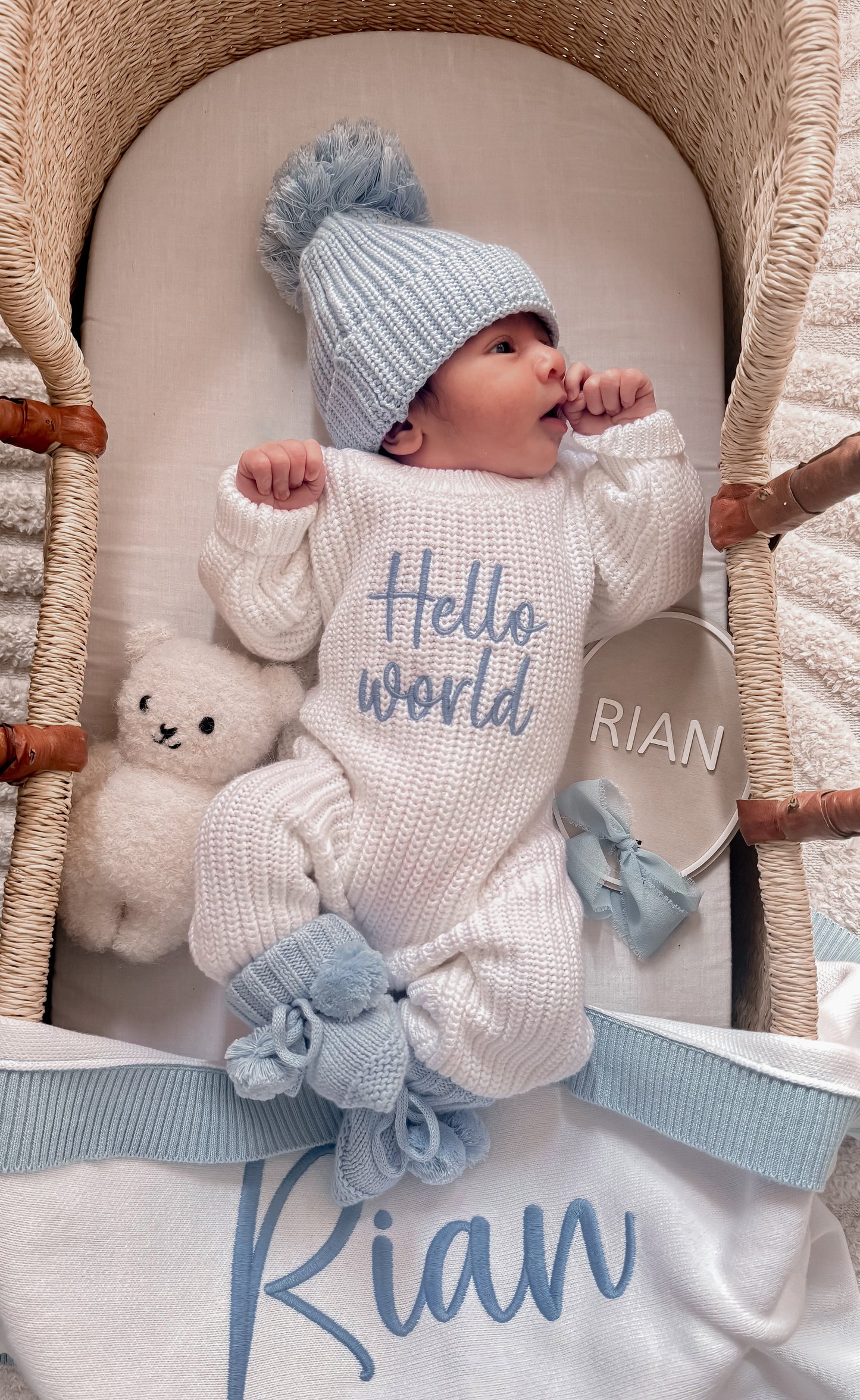 Hello world baby announcement romper set