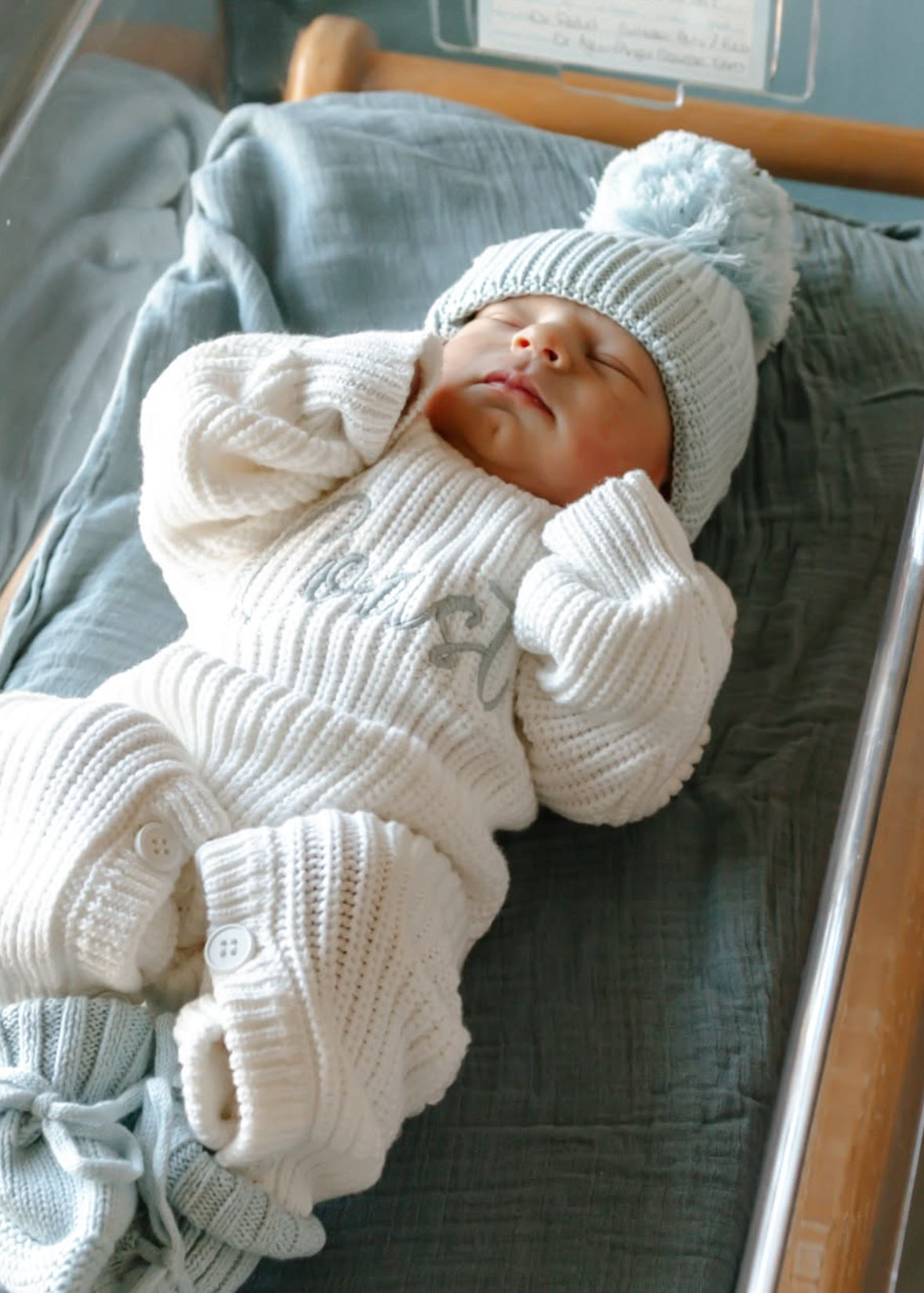 White chunky knit personalised announcement romper