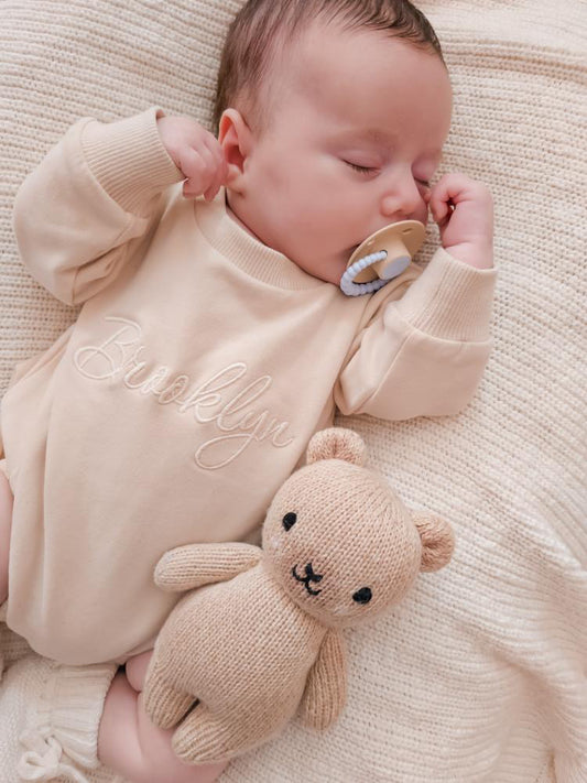Beige long sleeve bubble romper
