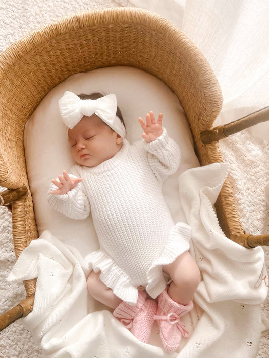Chunky knit newborn frill romper