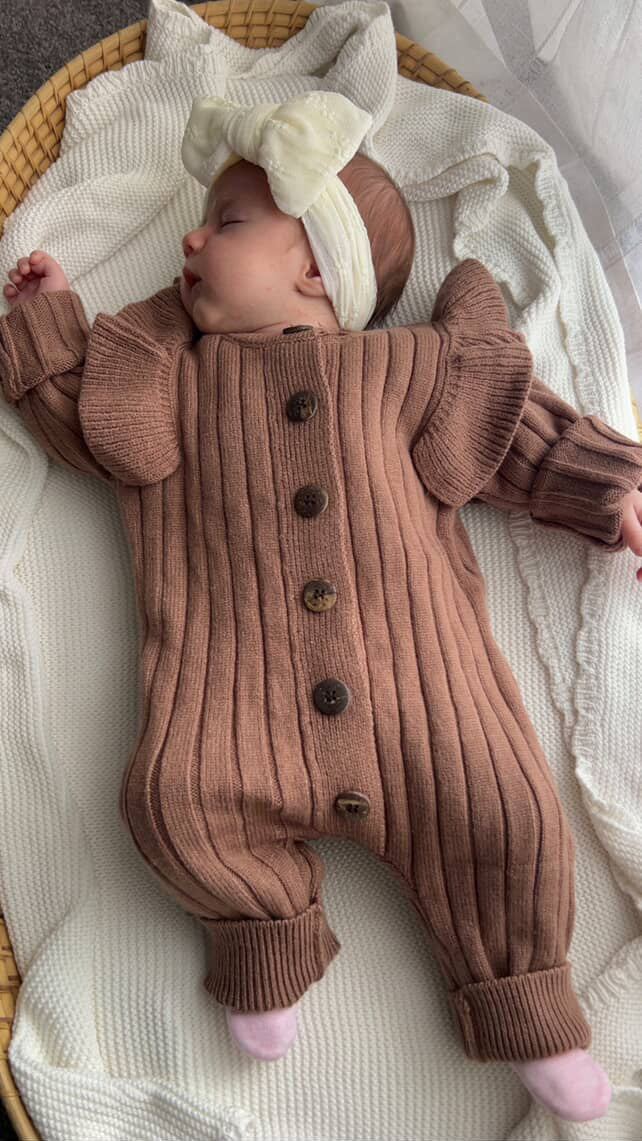 Full length knit chocolate brown romper