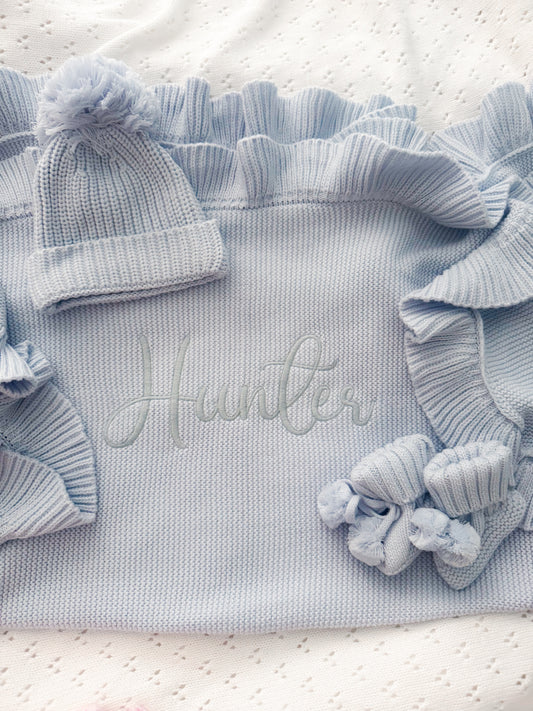 Dusty blue frill blanket