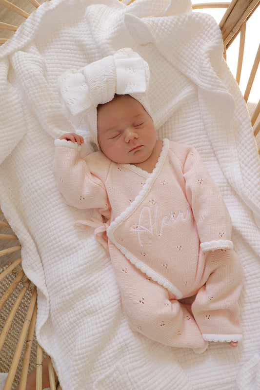 Pointelle kimono light pink baby romper