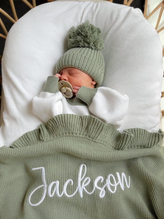 Forrest green personalised baby blanket