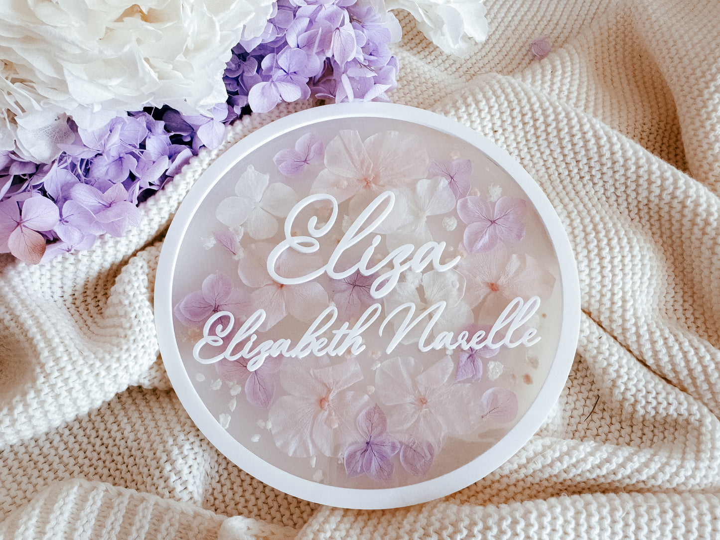 Pressed floral round announcement