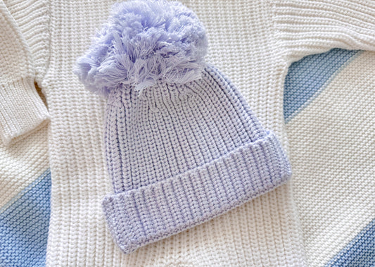 Dusty blue newborn pompom hat