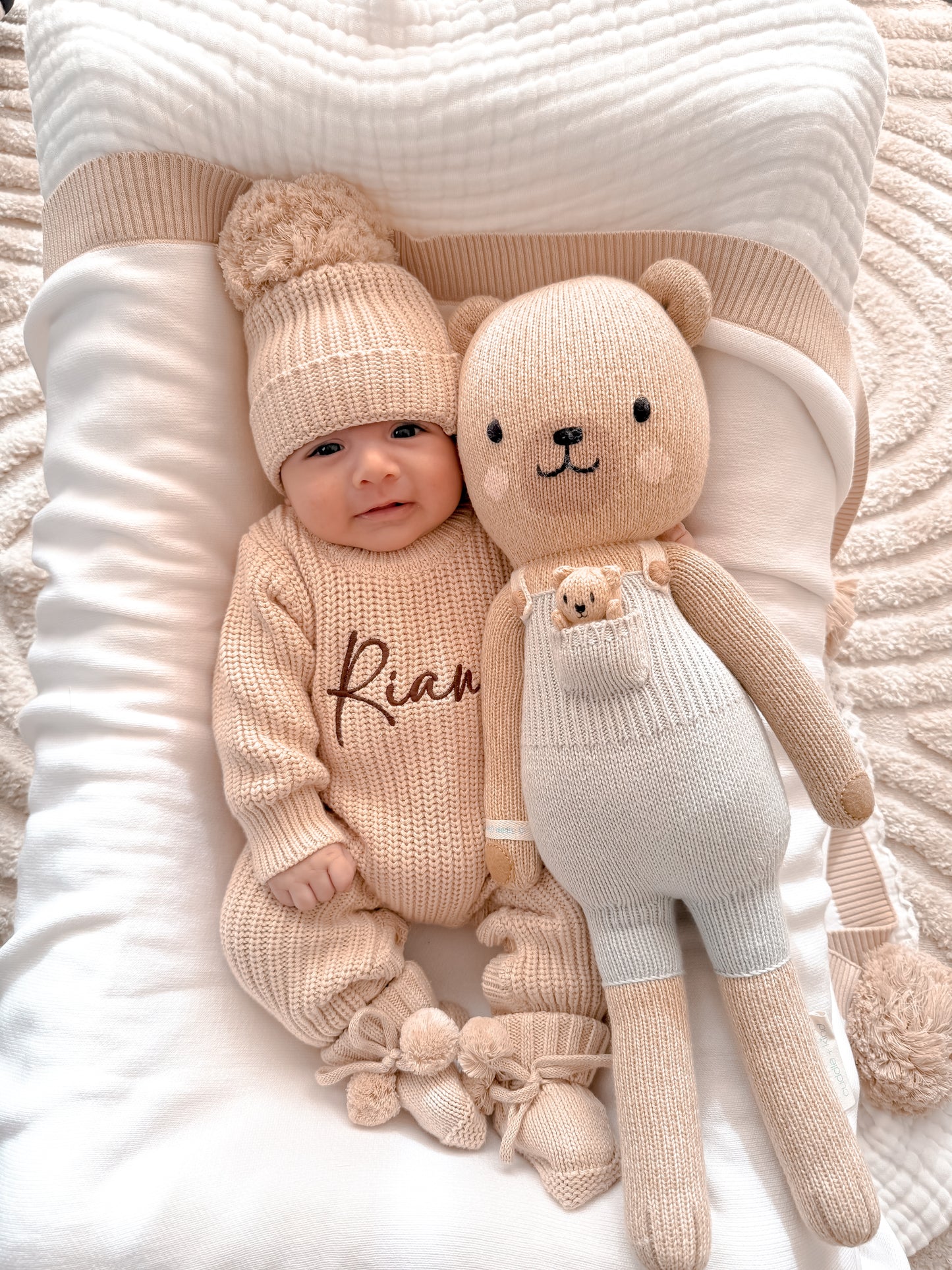 Oatmeal chunky knit baby announcement romper
