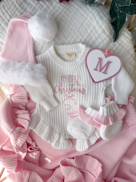 My first Christmas pink bow romper