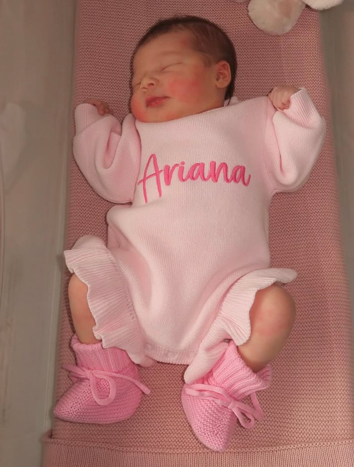 Baby pink frill leg personalised baby romper