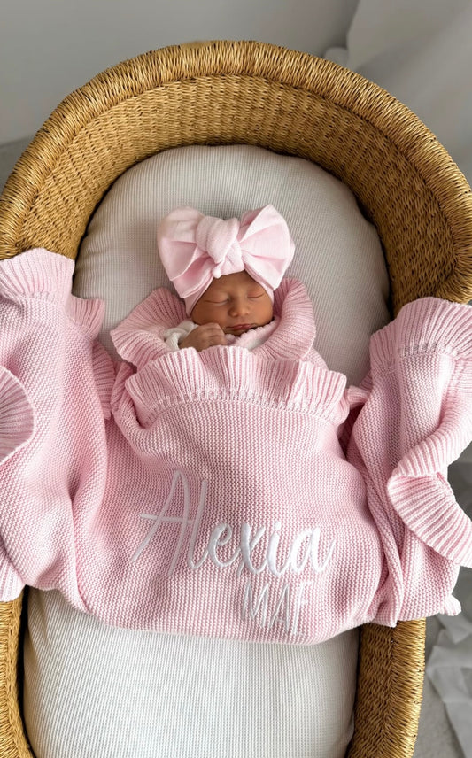Pink frill edge baby blanket