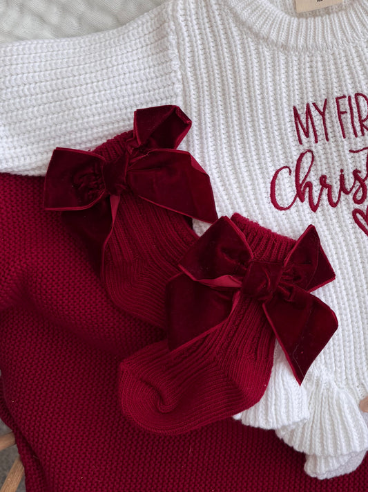 Red bow Christmas baby socks