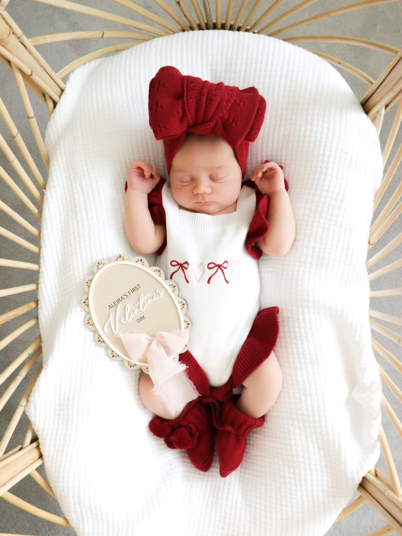 Red mini frill love heart and bows valentines romper