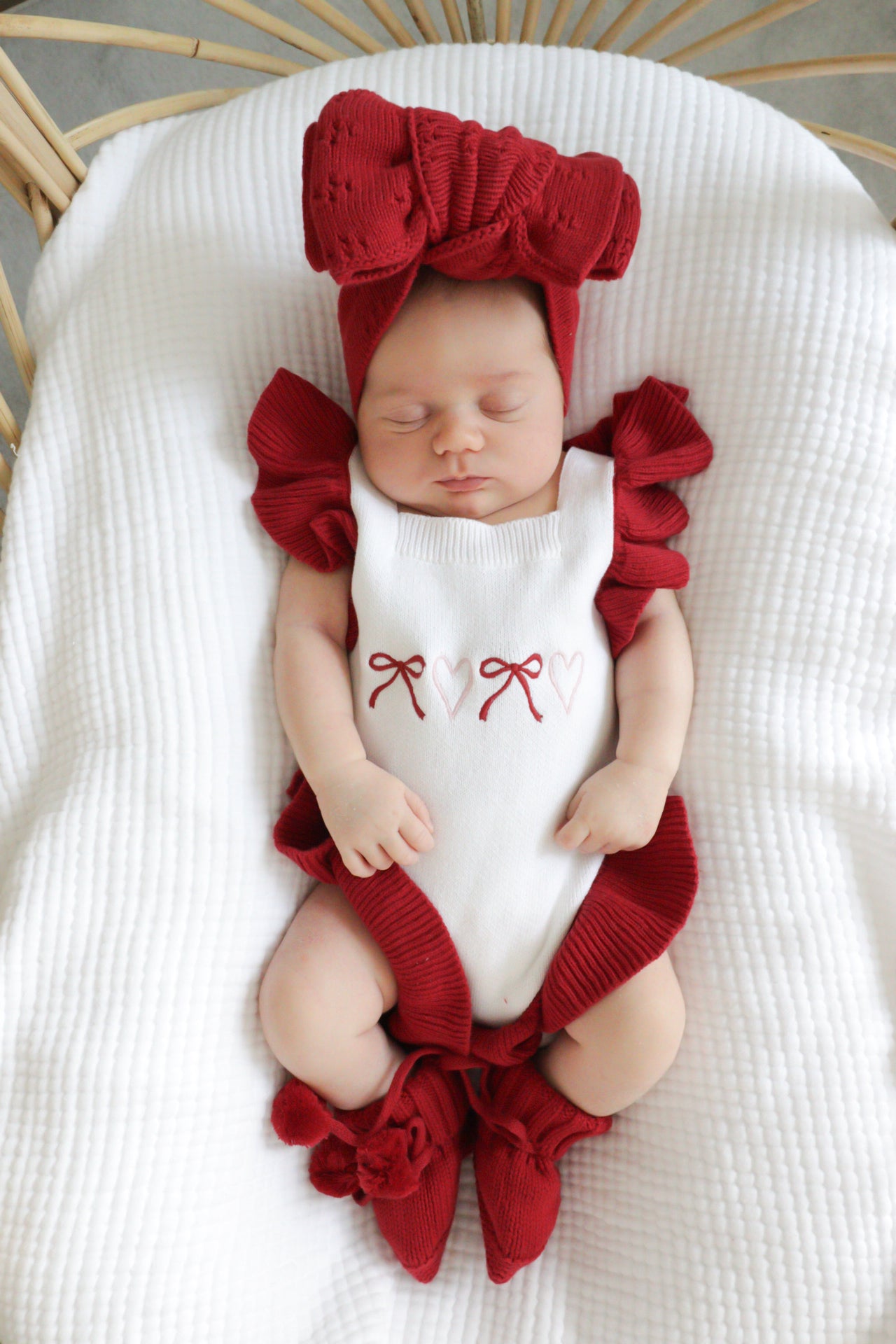 Red mini frill love heart and bows valentines romper
