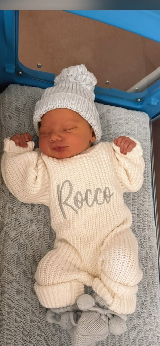 White chunky knit personalised announcement romper