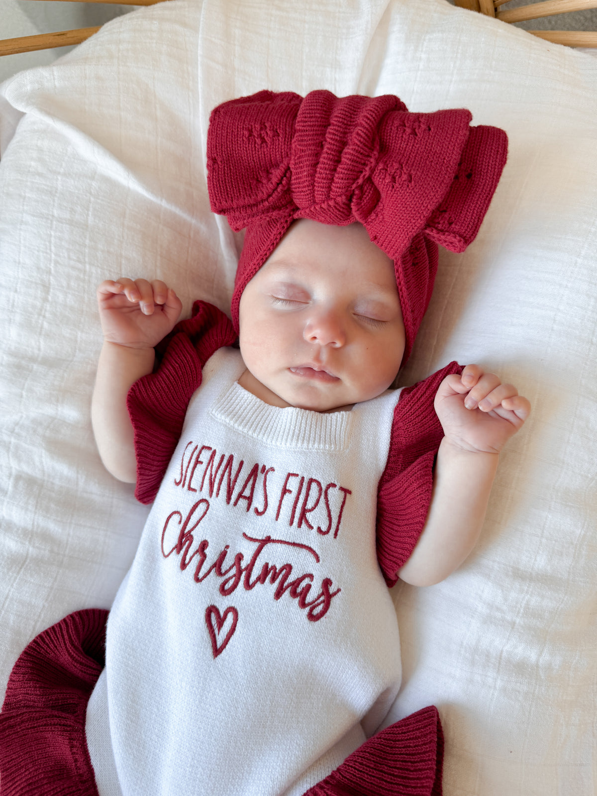 First Christmas white with red frill personalised romper