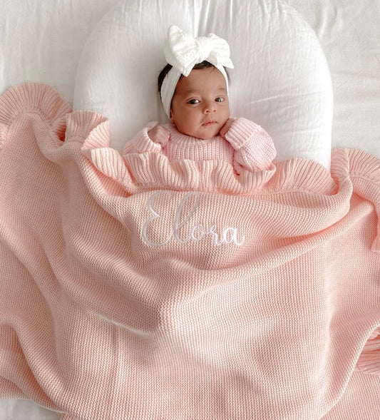 Pink frill edge baby blanket