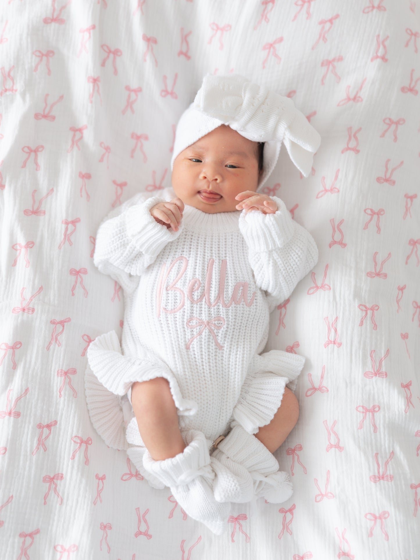 Personalised baby girl knit frill romper