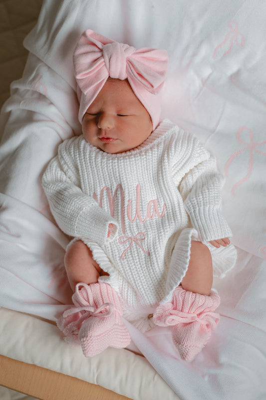 Personalised baby girl knit frill romper