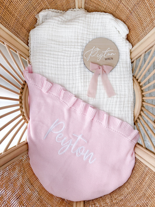 Pink frill edge baby blanket