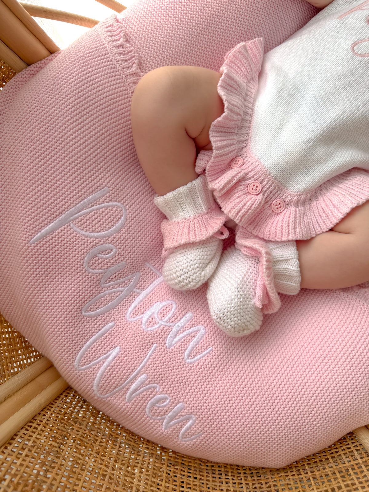 Pink and white frill baby booties