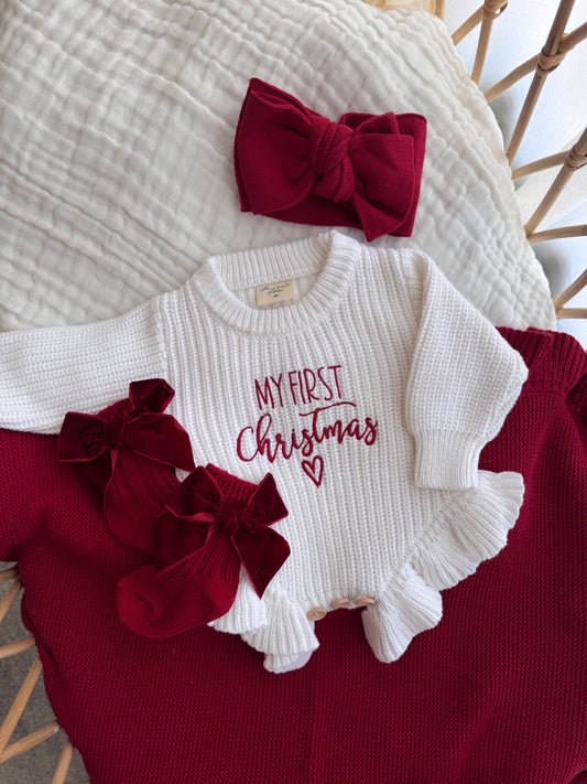 My first Christmas chunky knit heart romper