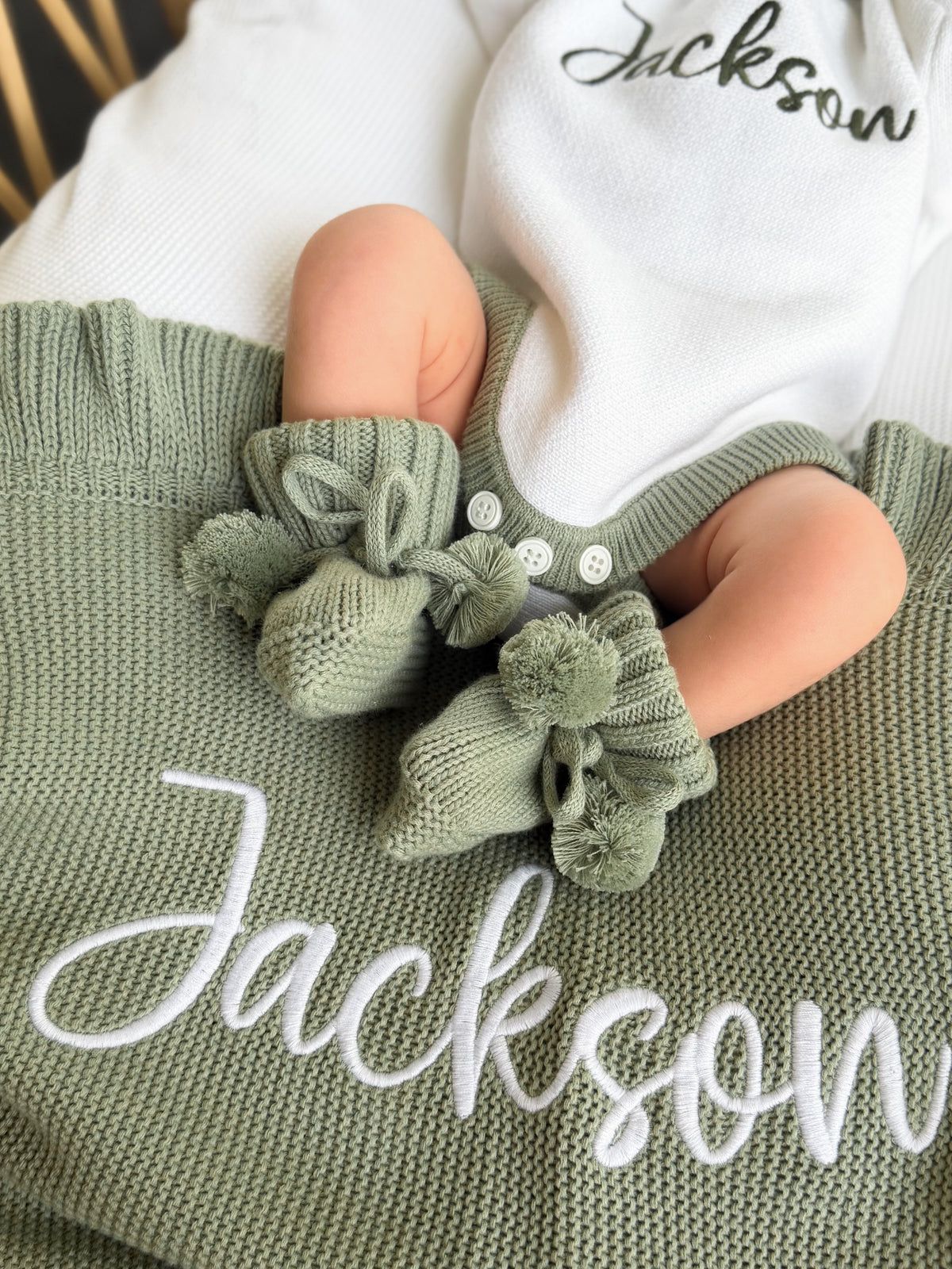 Green pompom booties