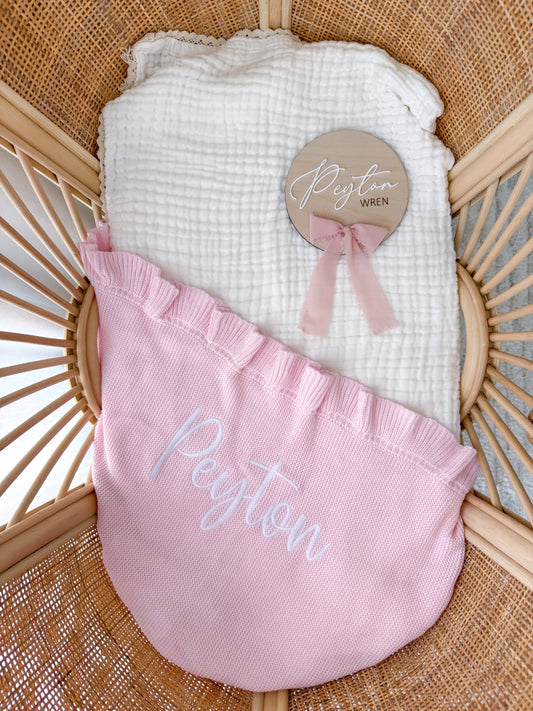 Pink frill edge baby blanket