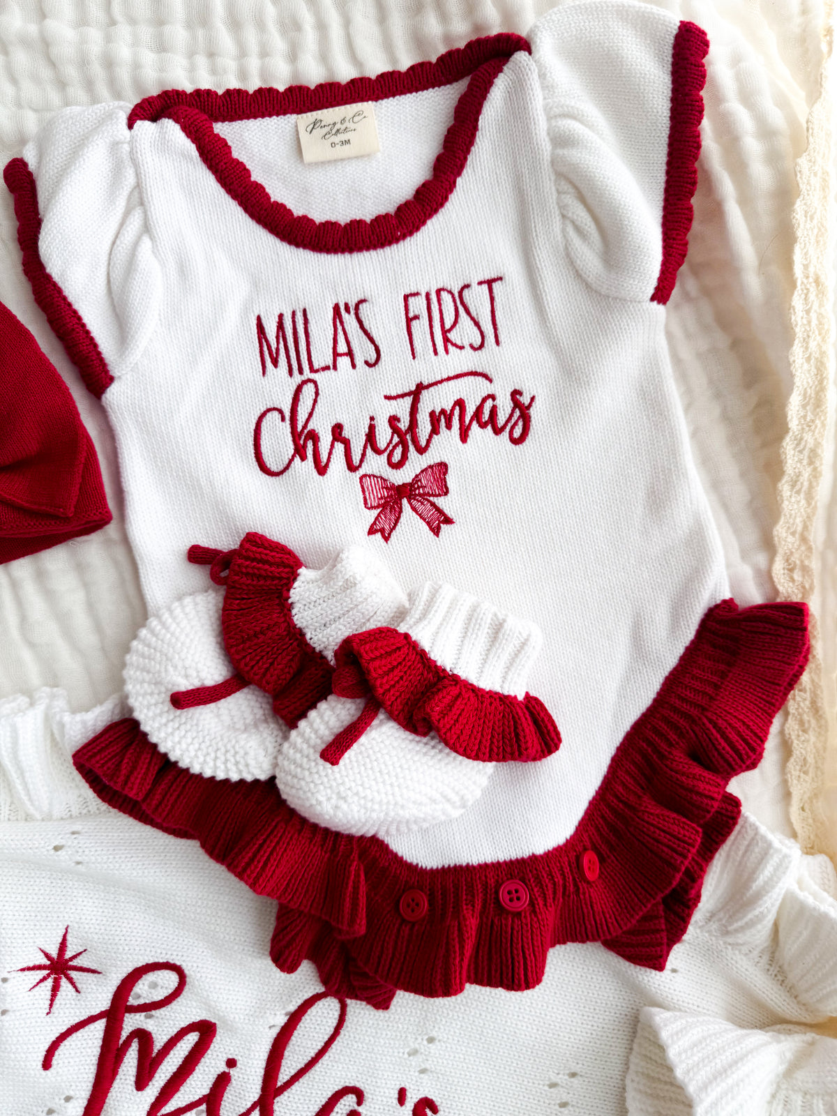 Personalised first Christmas baby girl romper