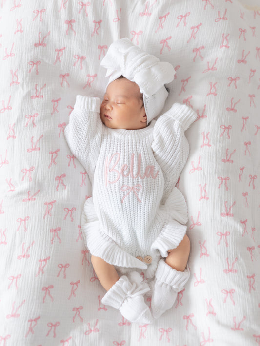 Personalised baby girl knit frill romper