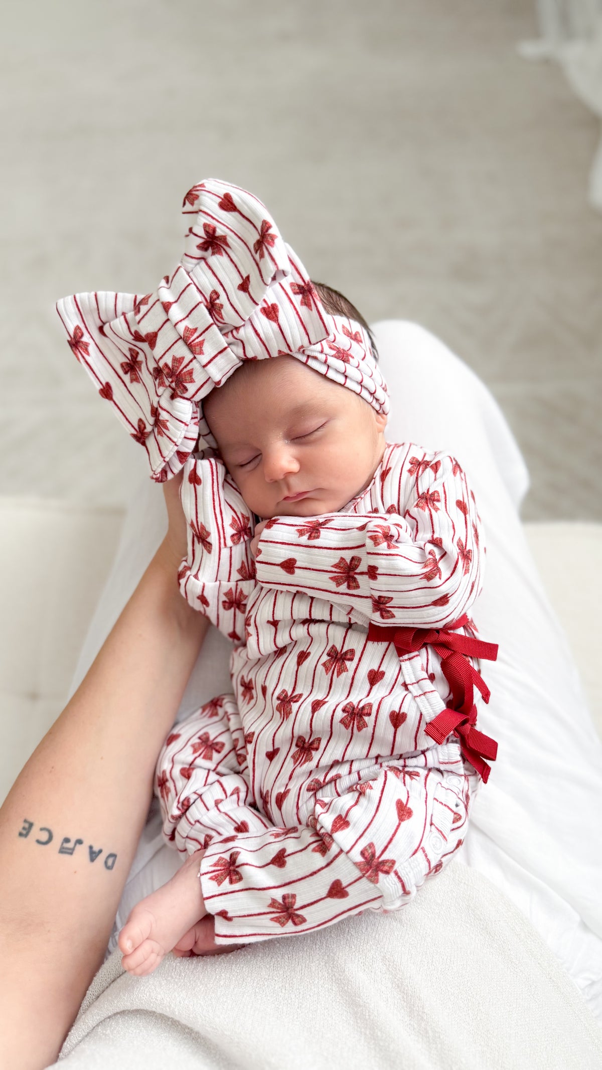 Christmas bow and heart kimono onesie