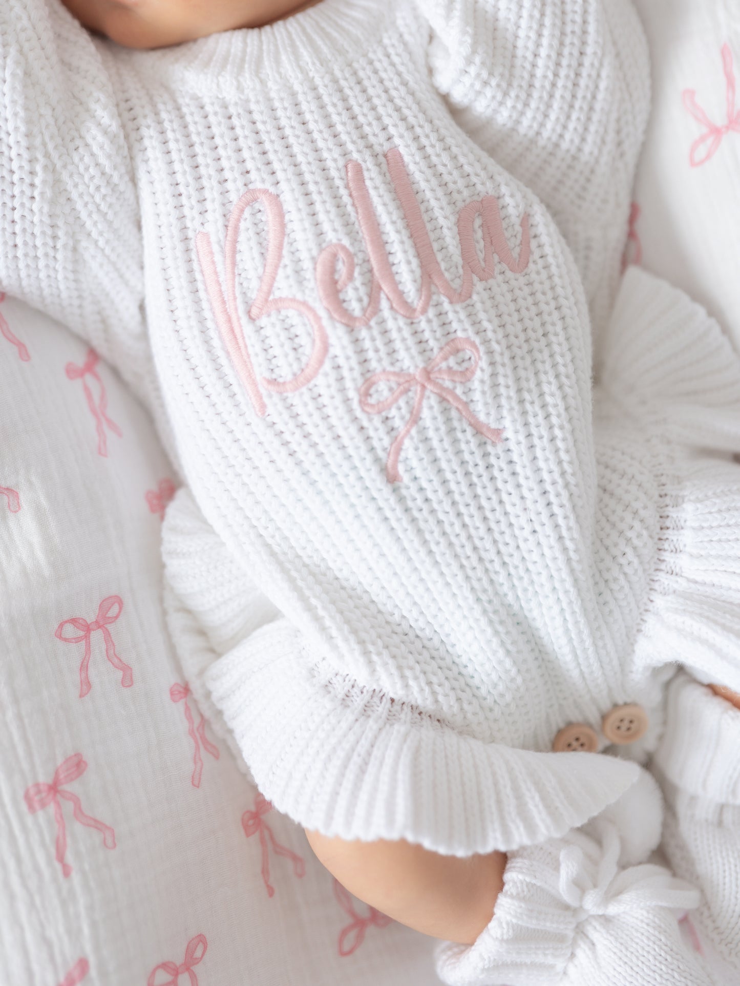 Personalised baby girl knit frill romper