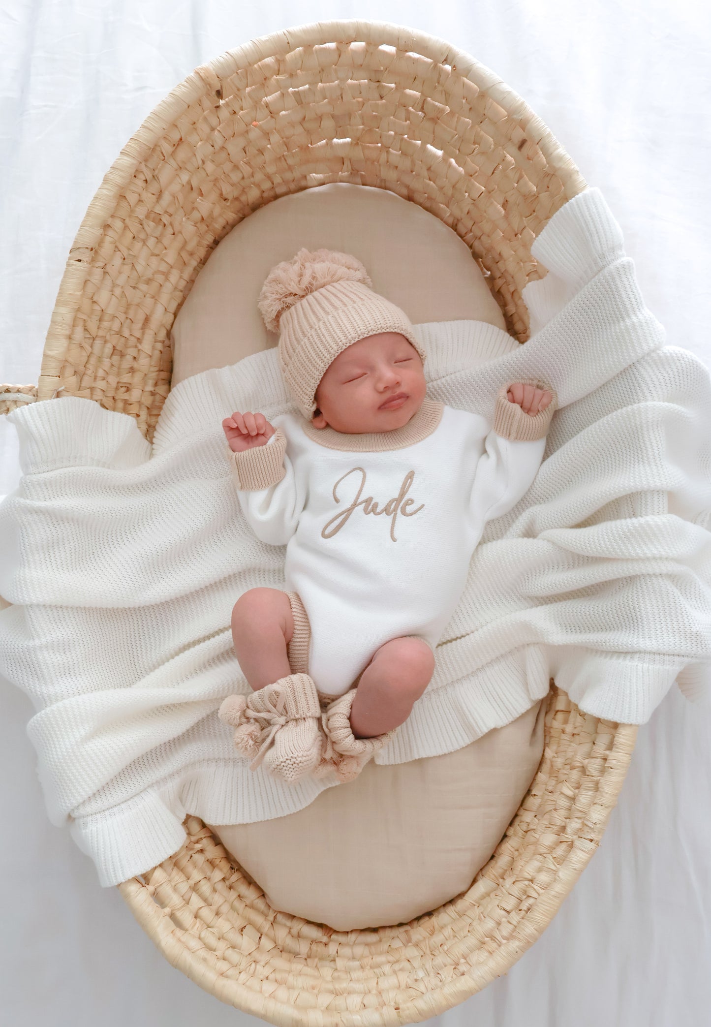 White and beige personalised baby romper