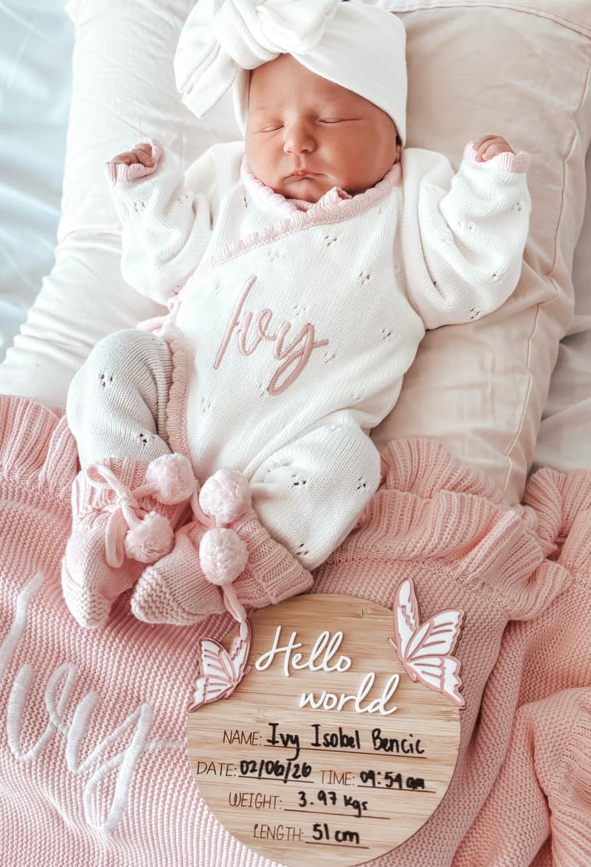 White with pink scallop kimono baby announcement romper