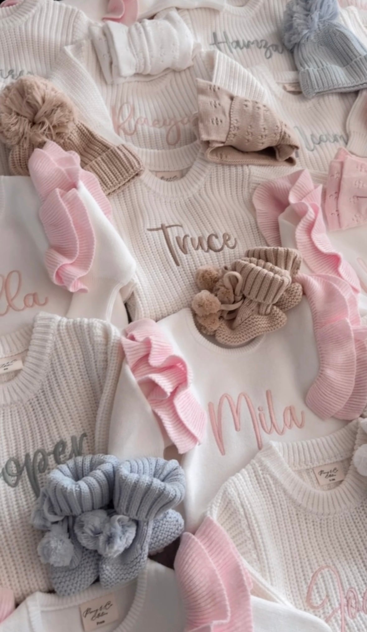 White chunky knit personalised announcement romper