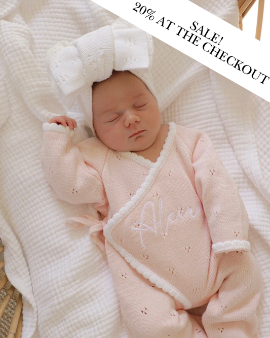 Pointelle kimono light pink baby romper